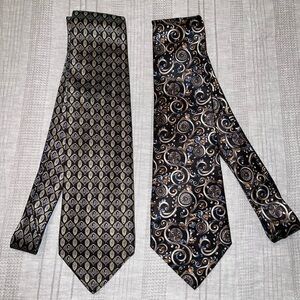 2 Stafford Executive Italian Silk Paisley Black & Blue Neck Ties
